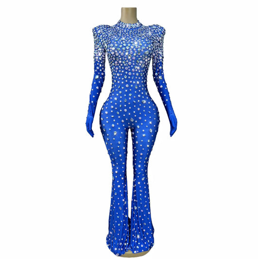 Sparkly Crystal Star Jumpsuit – Stage Queen Edition | Hand-Embellished Flared Bodysuit