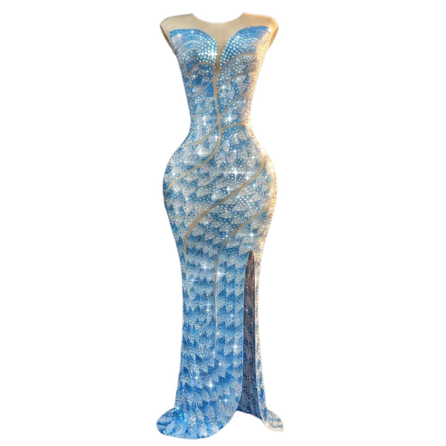 Blue Crystal Mermaid Maxi Dress – Celestia