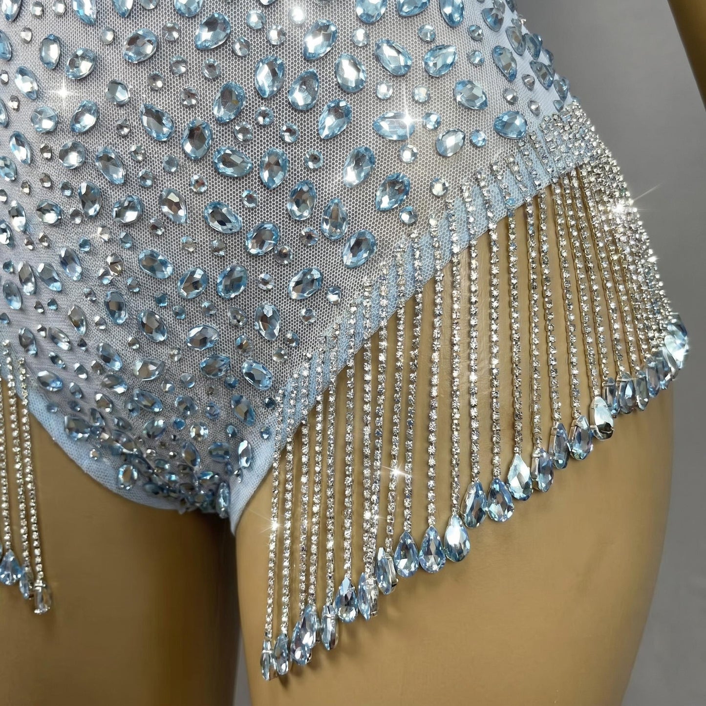 Silver Crystal Tassel Tank Bodysuit Stage Costume – Stardust Rain