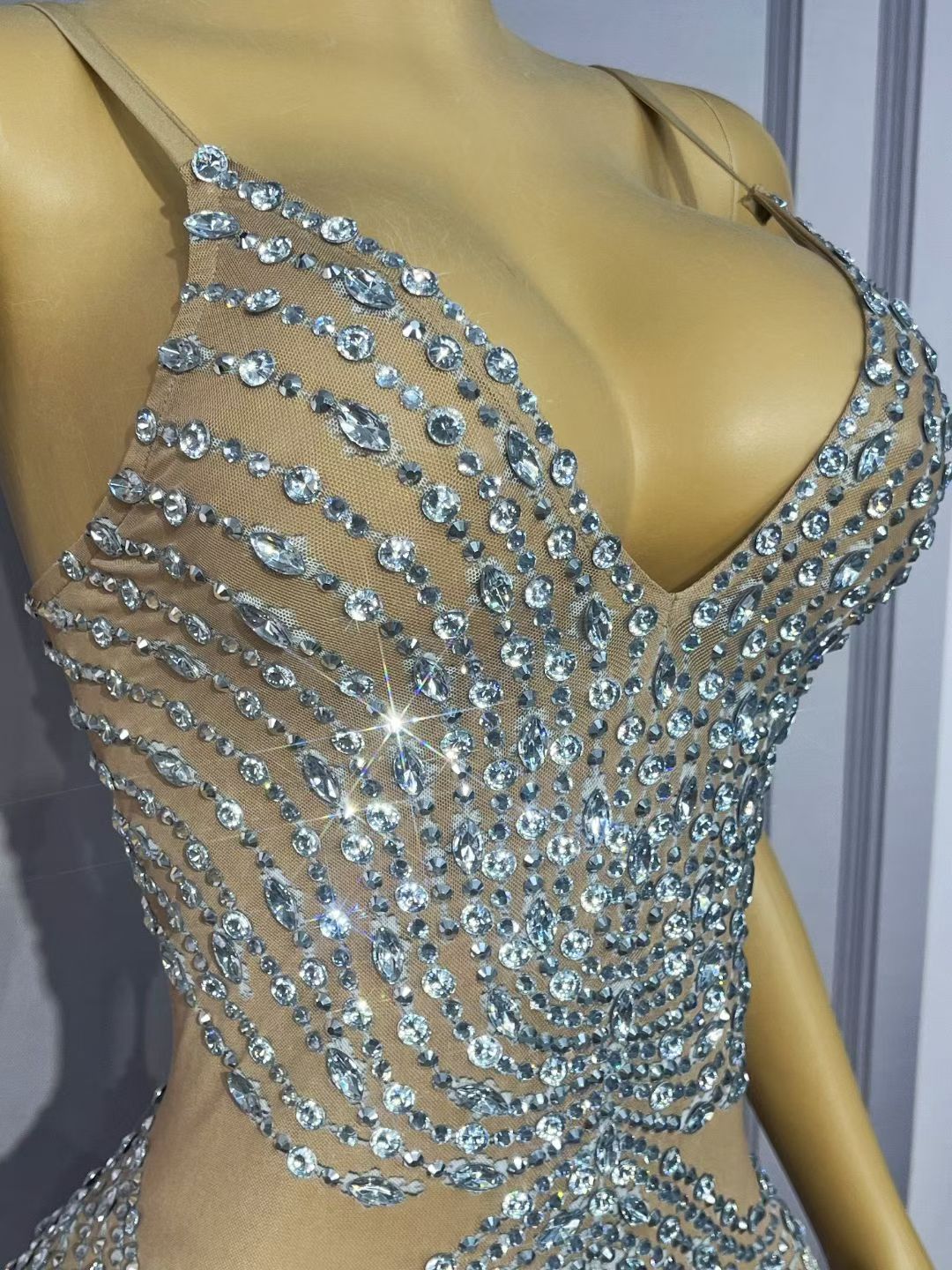 Silver Crystal Tassel Bodysuit | Stage Fringe Costume – Moonlight Cascade