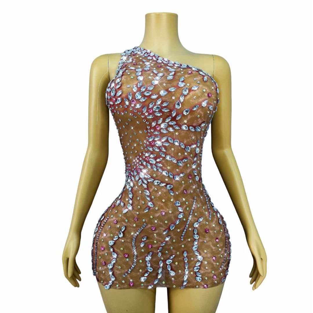 Pink Crystal One-Shoulder Mini Dress – Tide Cycle