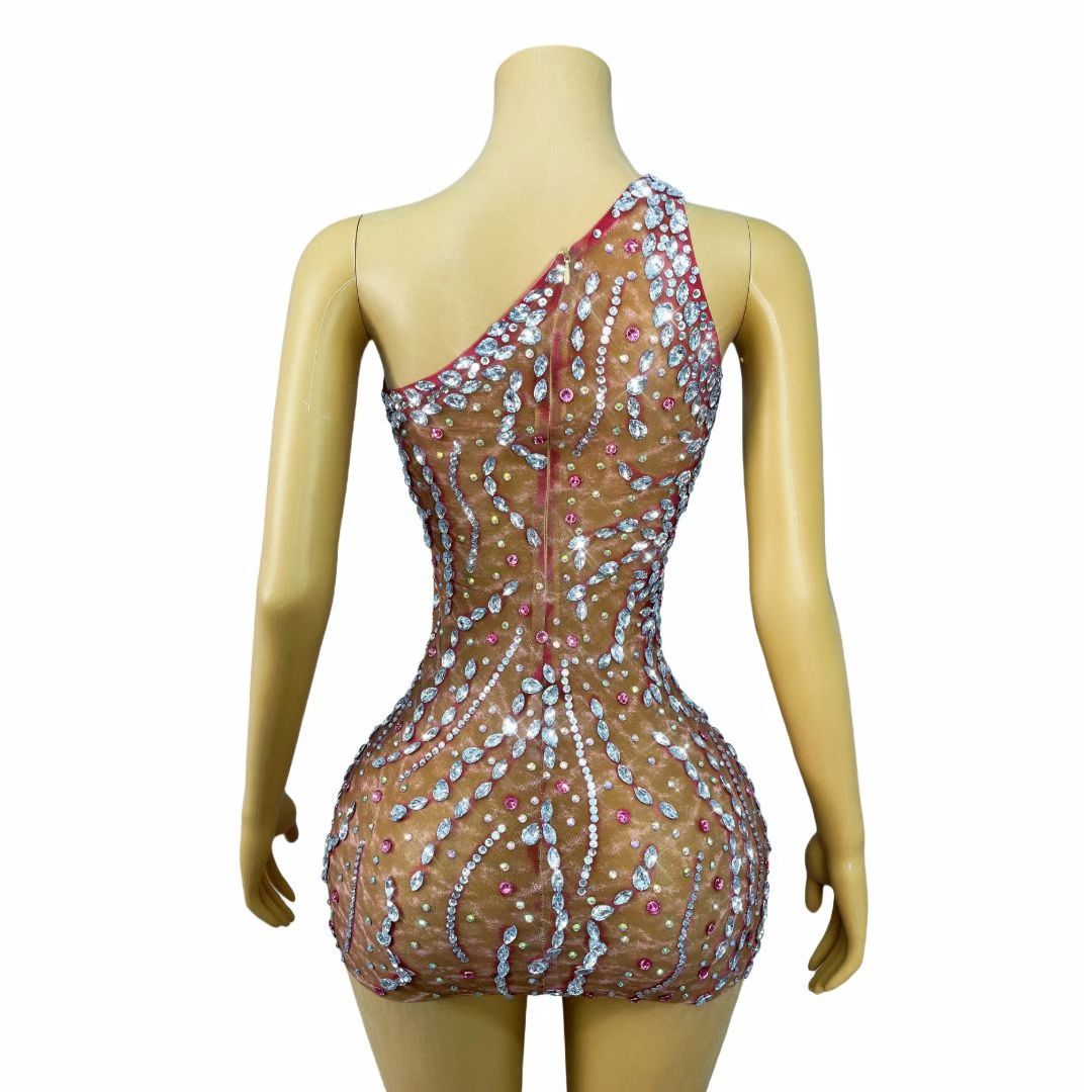 Pink Crystal One-Shoulder Mini Dress – Tide Cycle