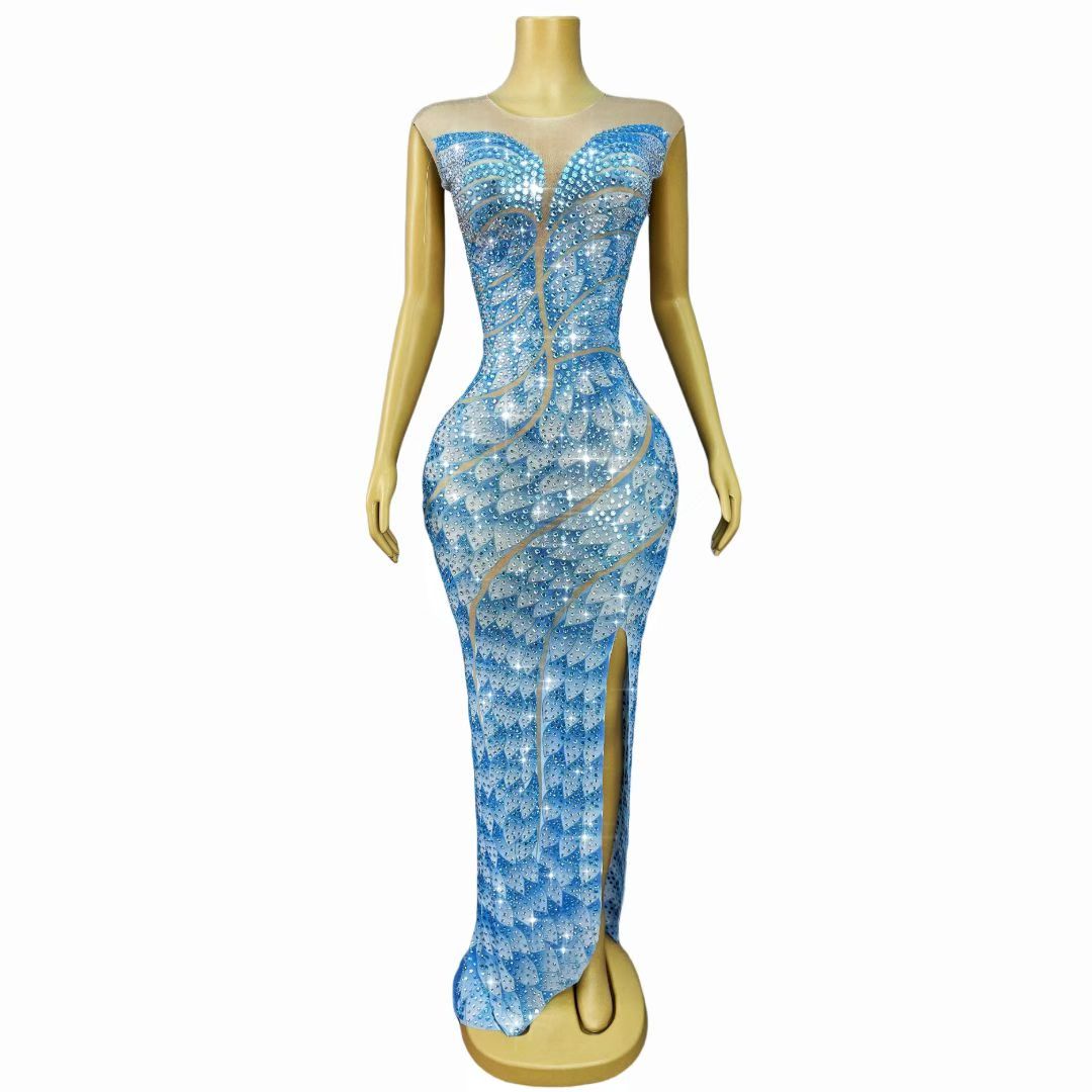 Blue Crystal Mermaid Maxi Dress – Celestia