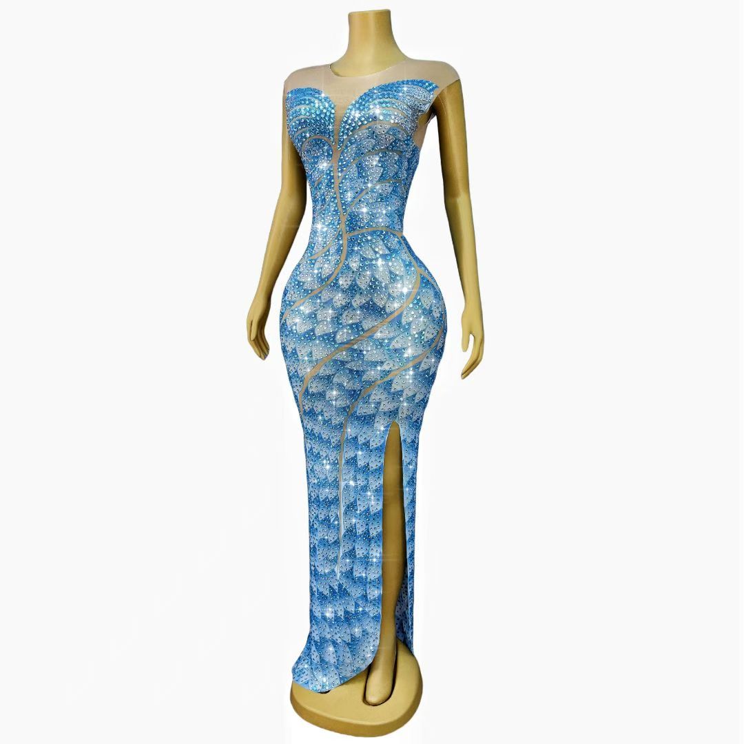 Blue Crystal Mermaid Maxi Dress – Celestia