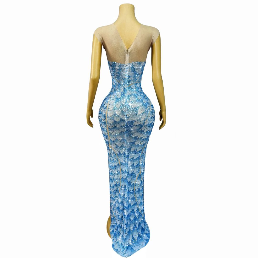 Blue Crystal Mermaid Maxi Dress – Celestia