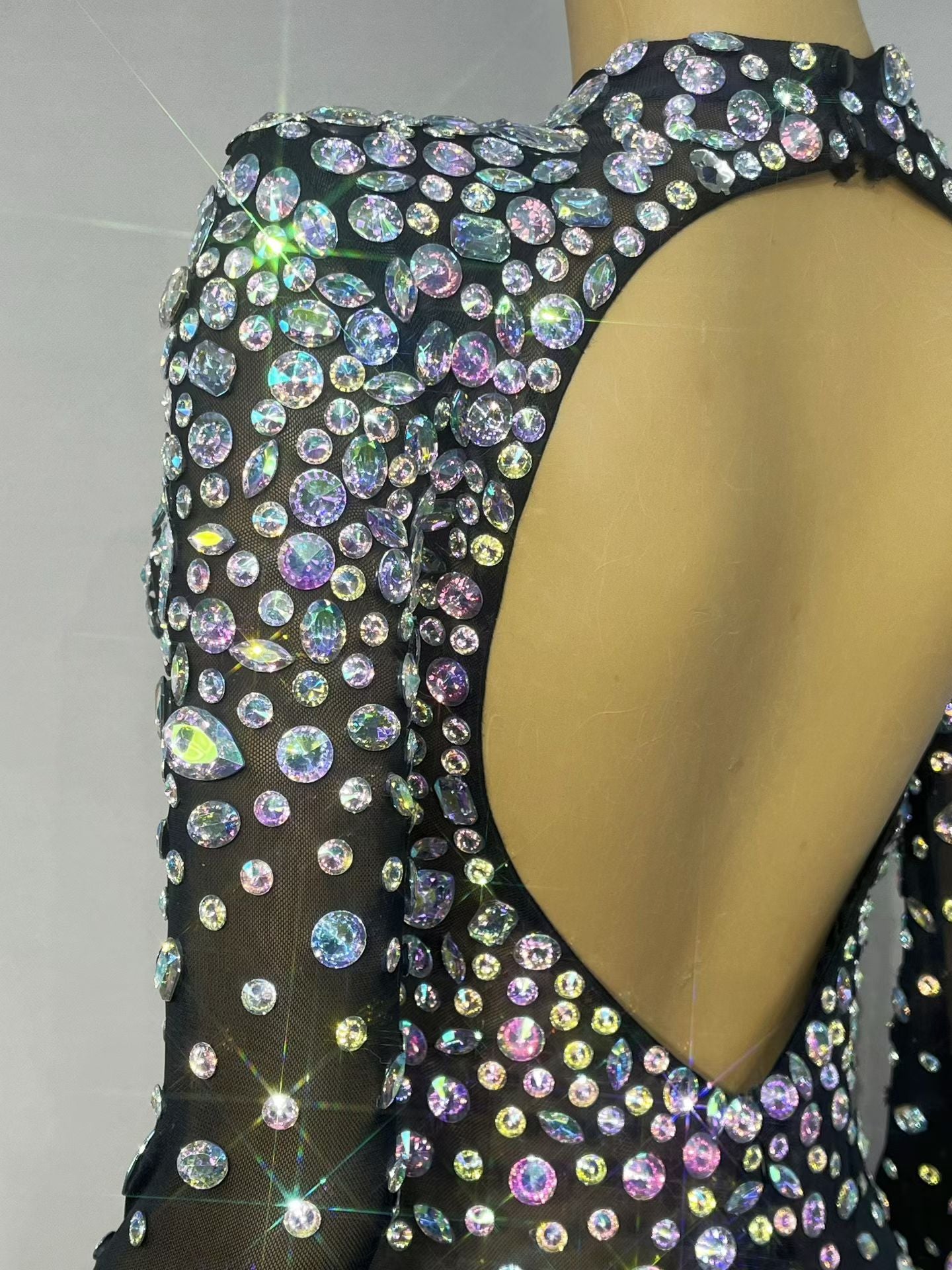 Crystal Rhinestone Event Show See Through Mesh Women Jumpsuit