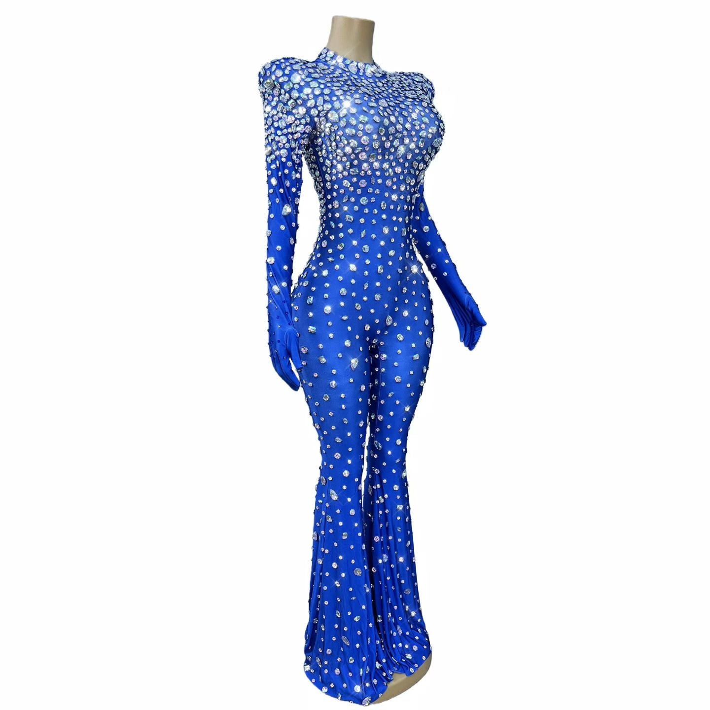 Sparkly Crystal Star Jumpsuit – Stage Queen Edition | Hand-Embellished Flared Bodysuit
