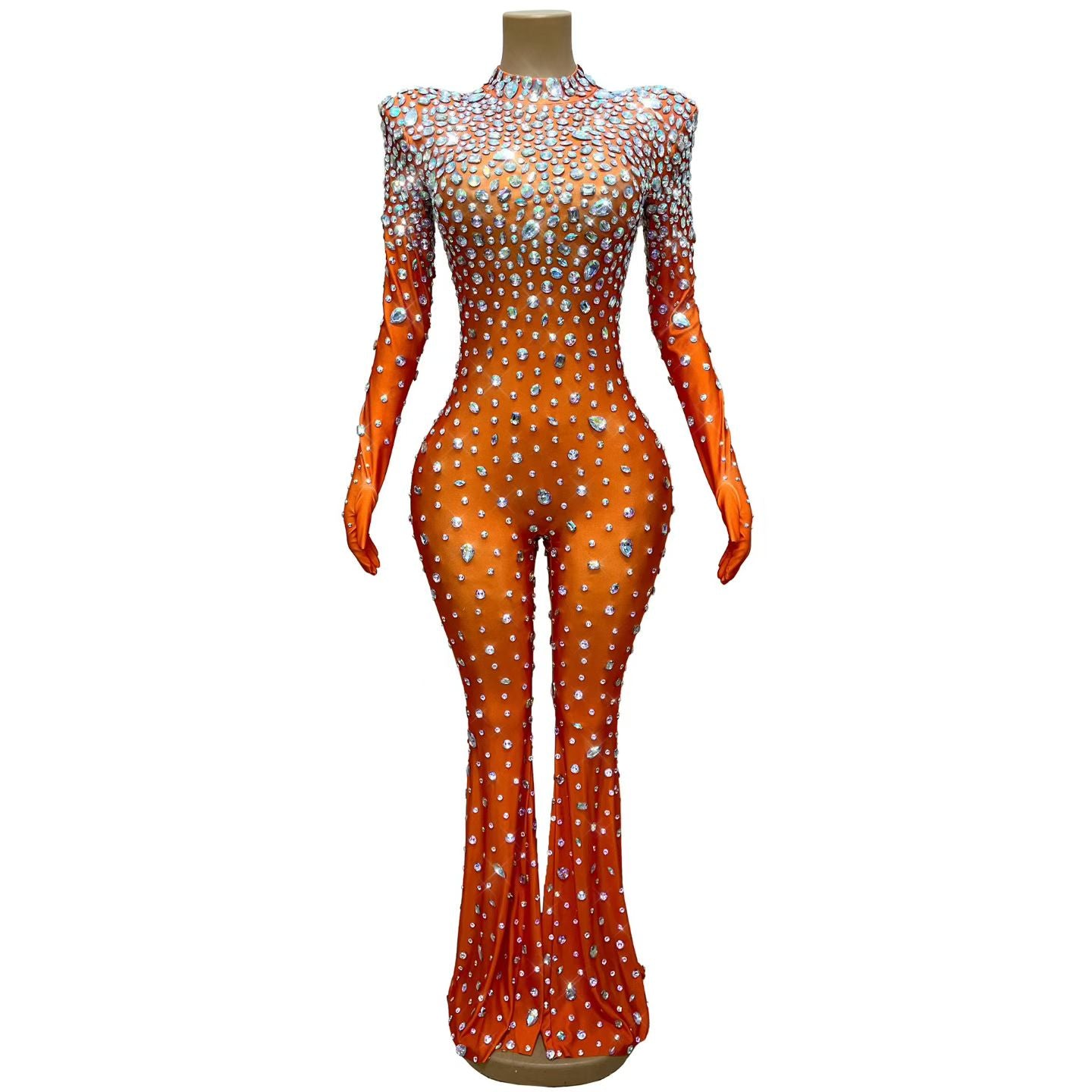 Sparkly Crystal Star Jumpsuit – Stage Queen Edition | Hand-Embellished Flared Bodysuit