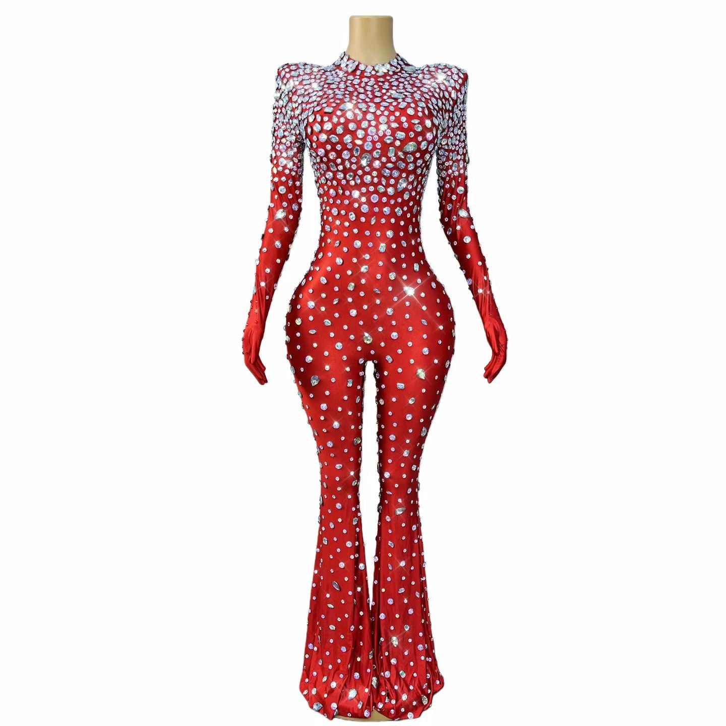 Sparkly Crystal Star Jumpsuit – Stage Queen Edition | Hand-Embellished Flared Bodysuit