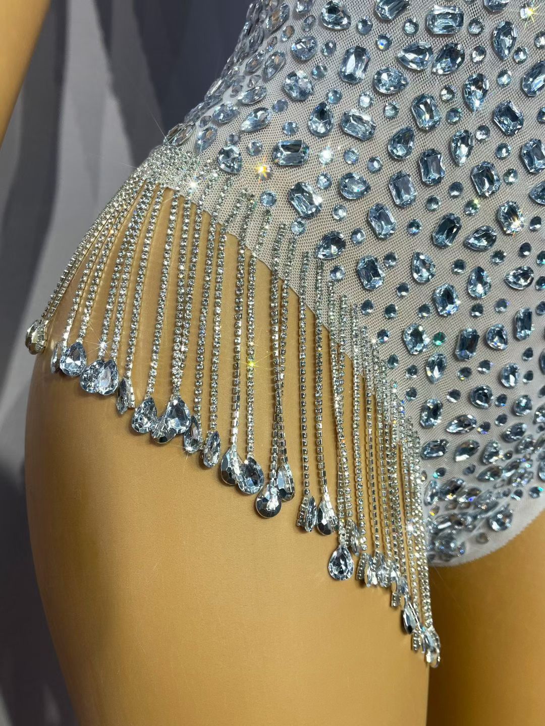 Silver Crystal Tassel Tank Bodysuit Stage Costume – Stardust Rain
