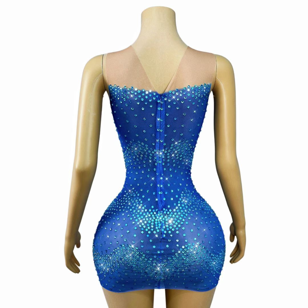 Blue Crystal Spaghetti Strap Mini Dress – Azure Glow