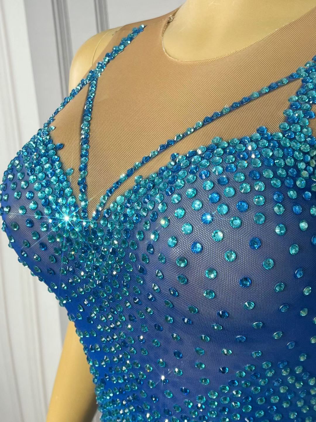 Blue Crystal Spaghetti Strap Mini Dress – Azure Glow