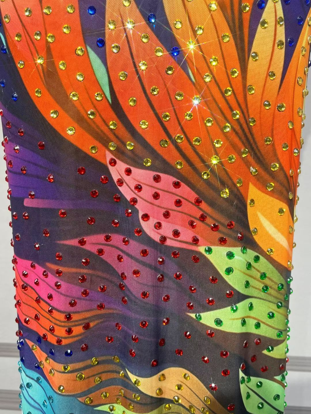 Rainbow Flame Crystal Rhinestone Halter Maxi Dress-Color-leafed