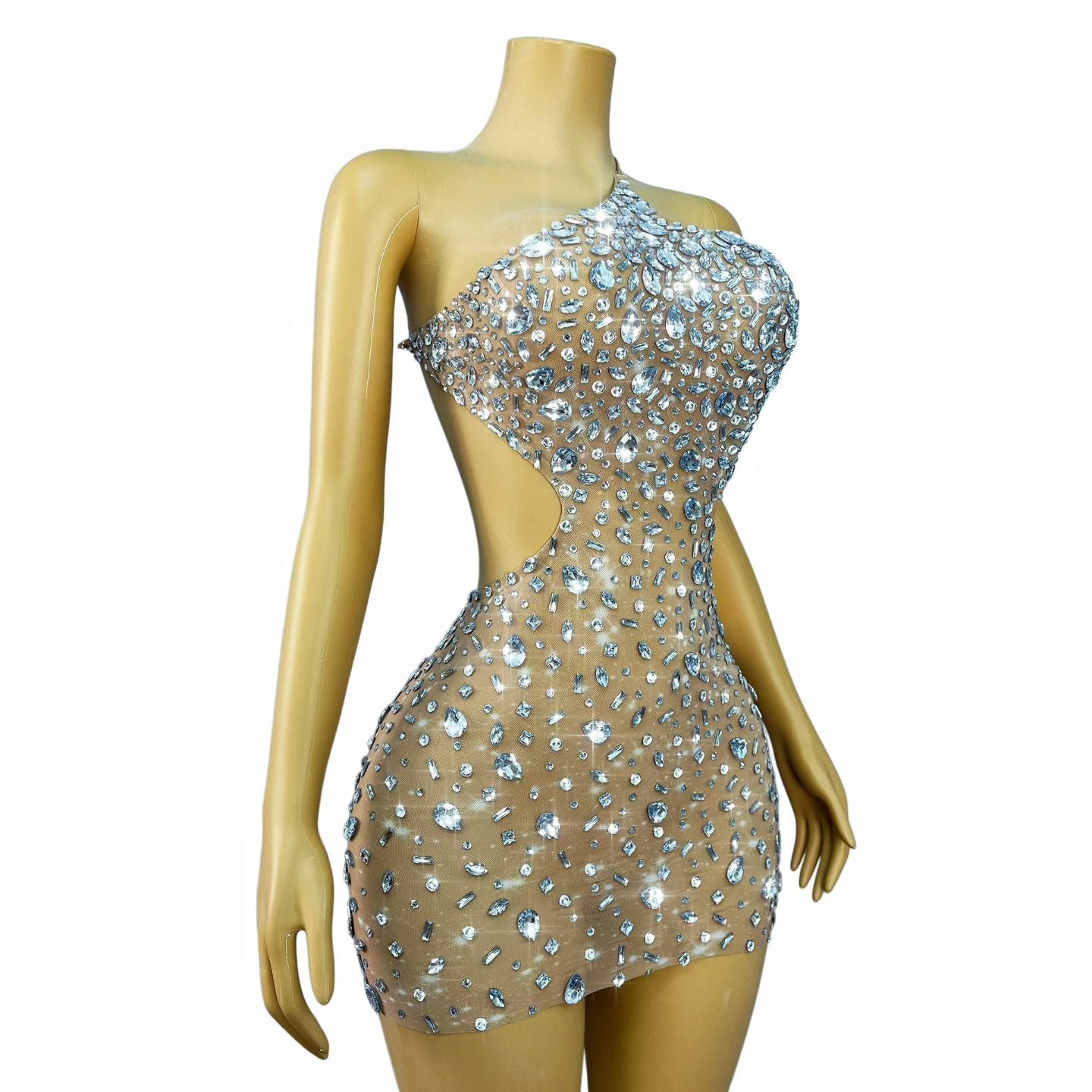 Silver Crystal One-Shoulder Cocktail Mini Dress – StarDust
