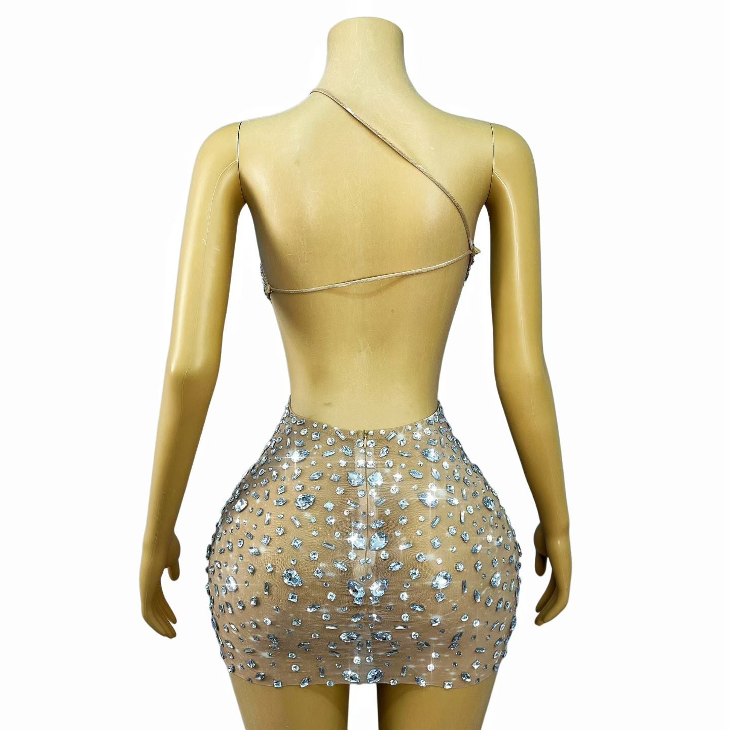 Silver Crystal One-Shoulder Cocktail Mini Dress – StarDust