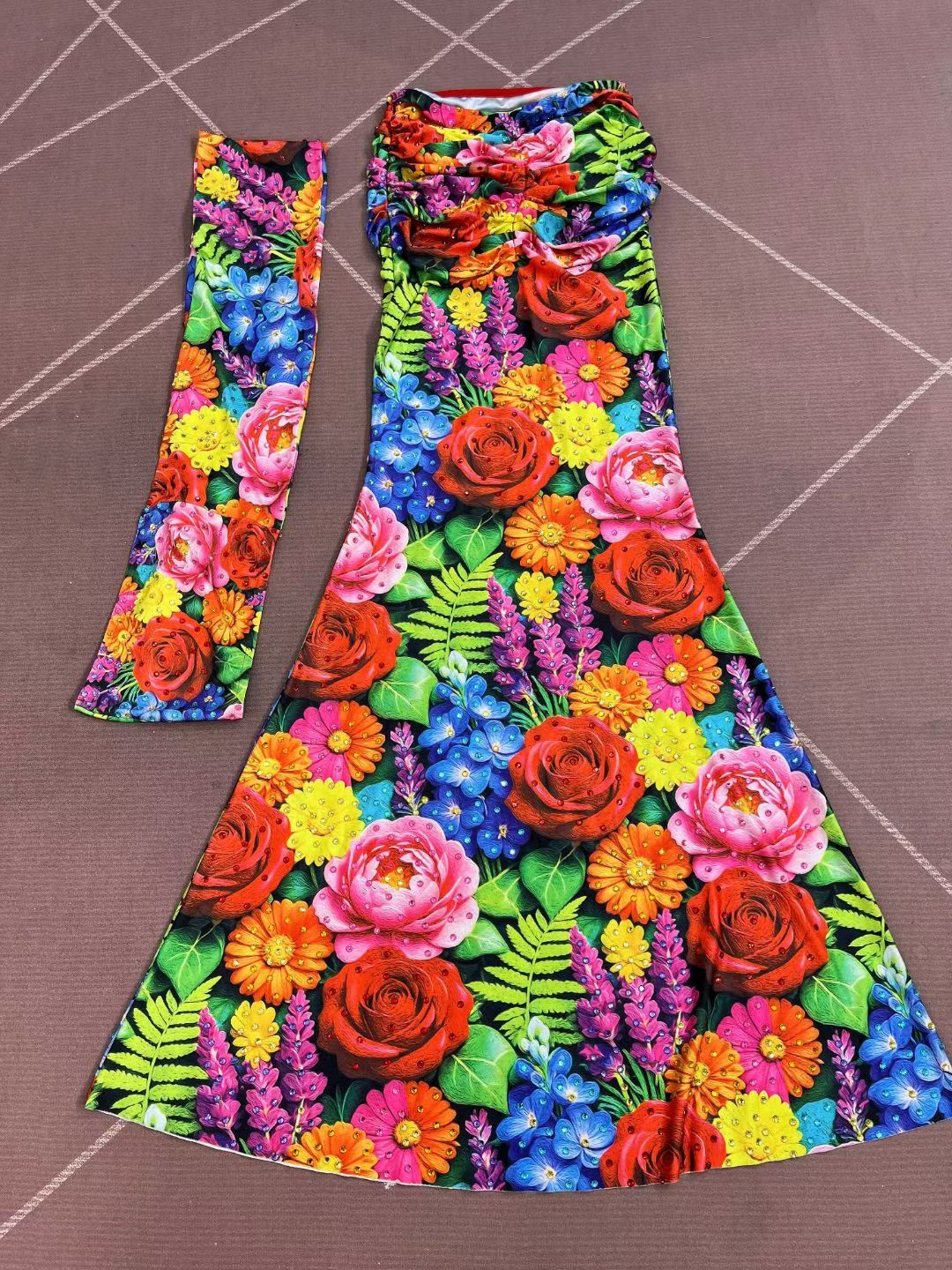 Colorful Floral Crystal Rhinestone Off-Shoulder Mermaid Gown Set – Garden Bloom